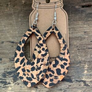 Cheetah Cork and Leather Teardrop Earrings NEW WITH TAGS